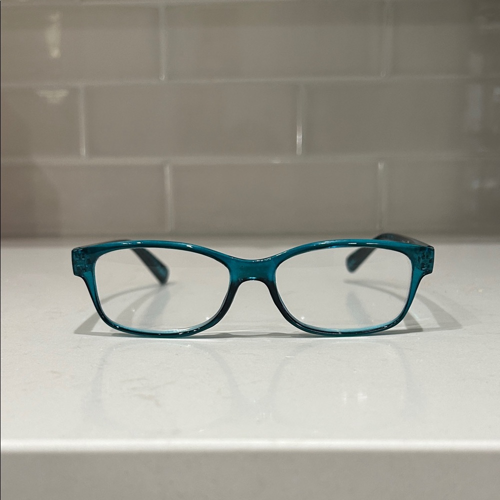 Foster Grant Teal Patterned Rectangular Eyeglass Frames. +2.75